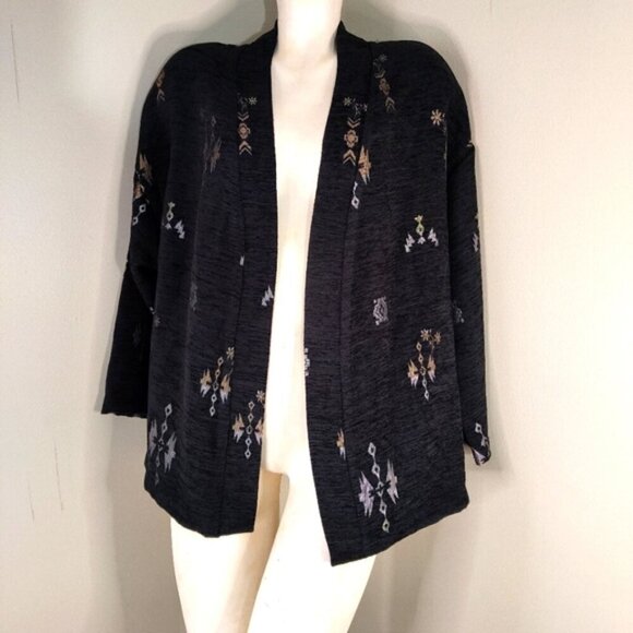 LA FEE MARABOUTEE Black textured Open Front Jacket 40 L - Picture 1 of 11